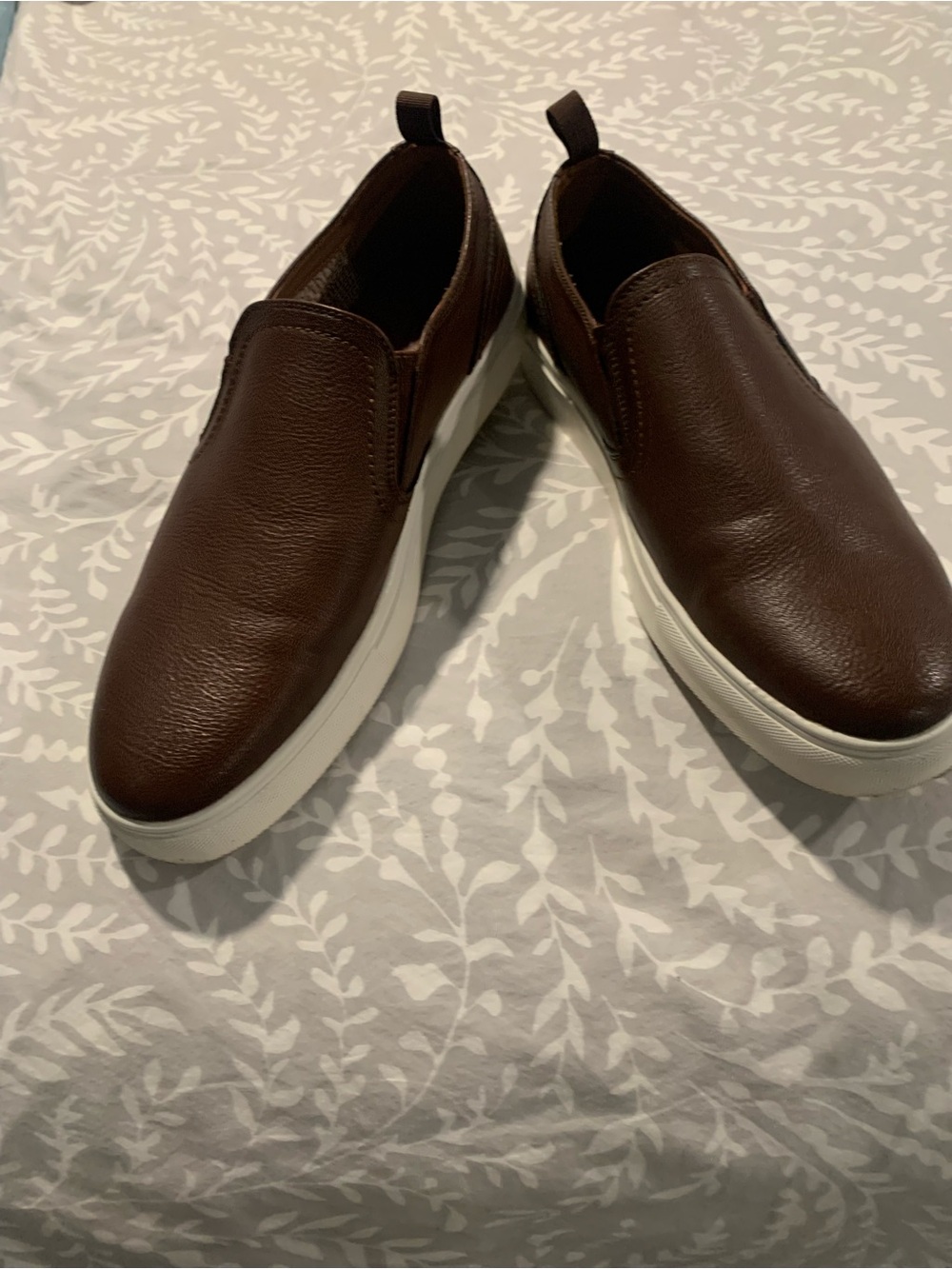 Tommy Hilfiger Brown Leather Slip-On Loafers with White Sole